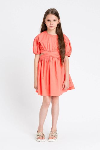 Short poplin dress with cut-out