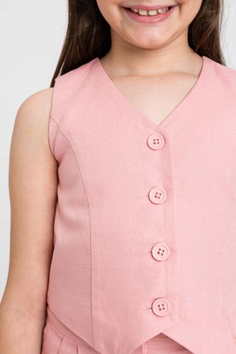 Linen blend single-breasted waistcoat