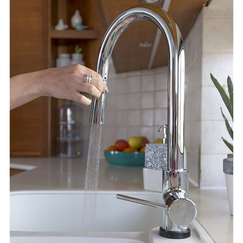 ברז נשלף גבוה למטבח דגם SILVER TOUCH סילבר טאצ' גוצ'יה Goccia | כרום ניקל