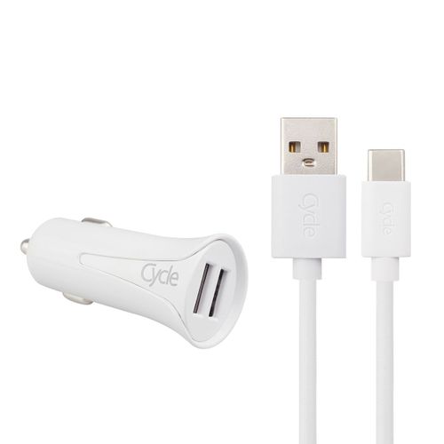 Cycle Car 2A 2USB Type-c - מטען רכב + כבל טייפ סי