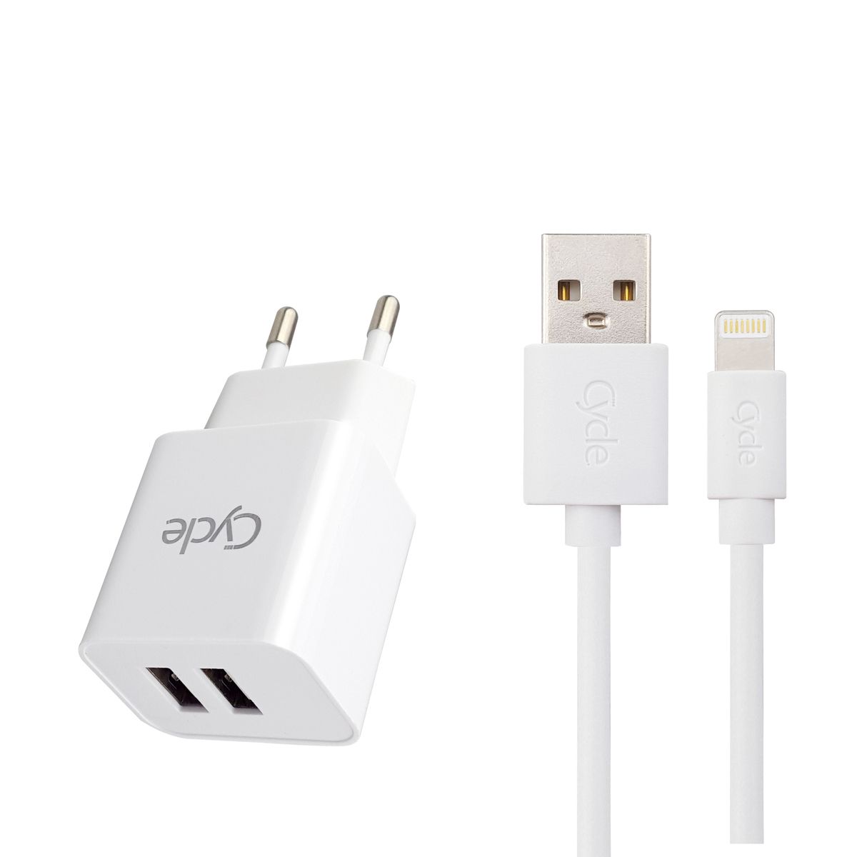 מטען קיר Cycle CYH2.1A-L עם 2 יציאות USB + כבל Lightning/אייפון