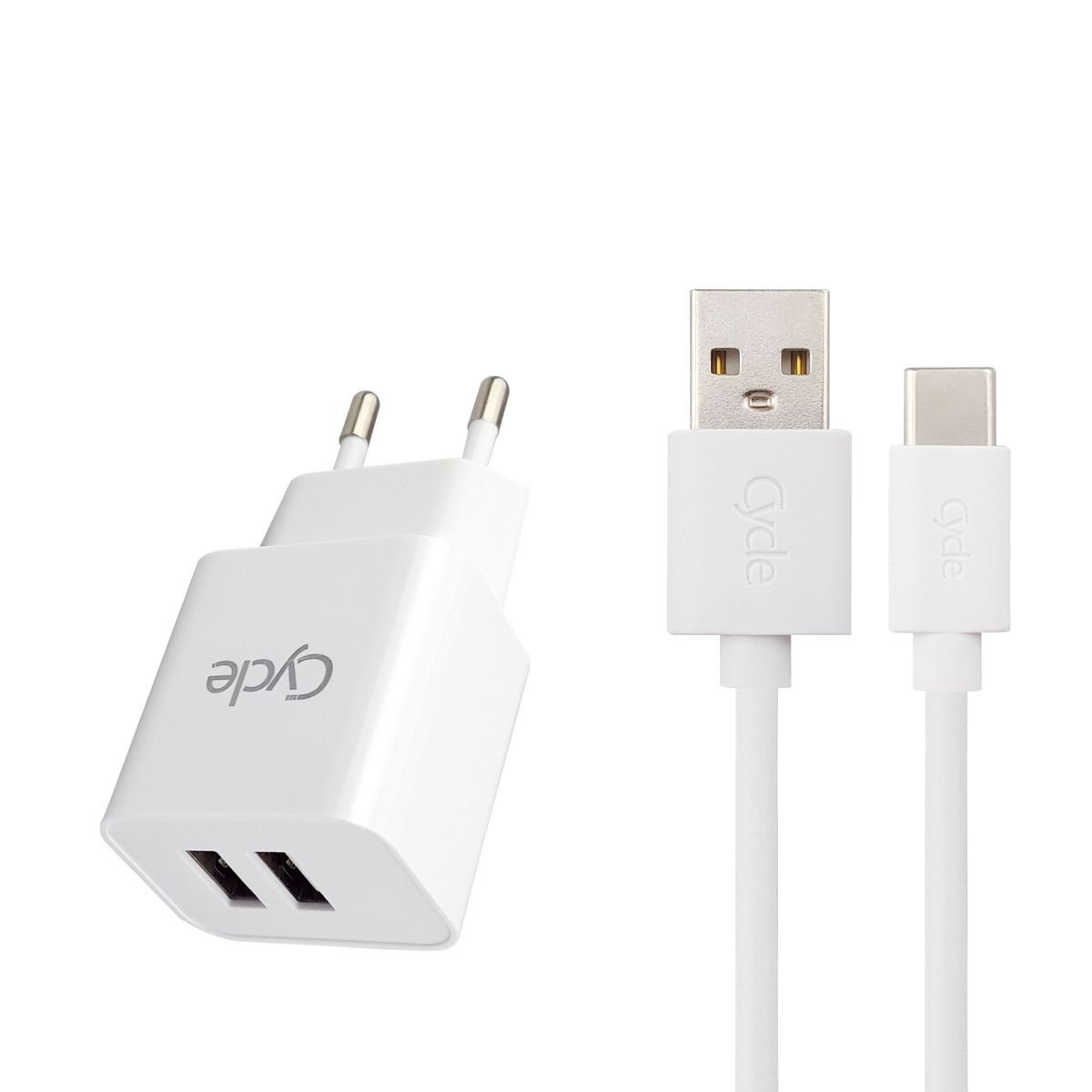 מטען קיר Cycle CYH2.1A-T עם 2 יציאות USB + כבל Type-C