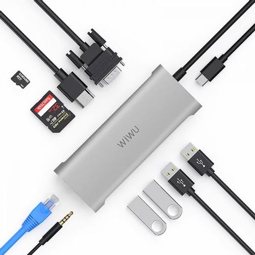 כבל מתאם WIWU Alpha 11in1 USB*4+HDMI+SD+TF+RJ45+VGA+3.5mm+Type C