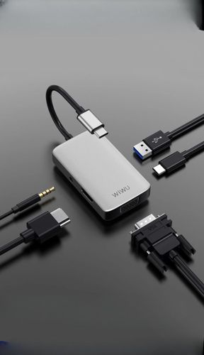 מתאם WIWU Alpha 513HVP HDMI+ 3.5 Audio+ type C+ USB 3.0+ VGA