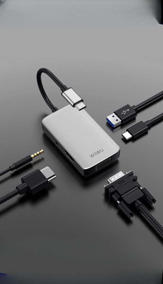 מתאם WIWU Alpha 513HVP HDMI+ 3.5 Audio+ type C+ USB 3.0+ VGA
