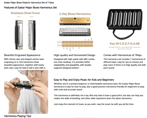 סט 7 מפוחיות דיאטוניות Eastar Major Blues EB0065