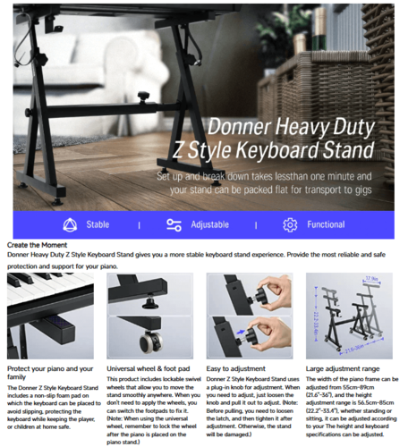 סטנד Z לפסנתר/קלידים מתכוונן EC2022