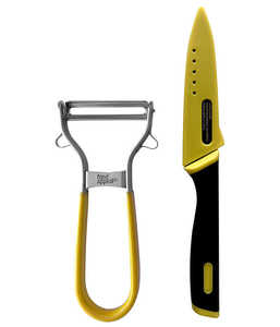 מארז חיתוך וקילוף - סכין חיתוך 10 ס"מ + קולפן דו-כיווני SHINE & SHARP צהוב FOOD APPEAL פוד אפל
