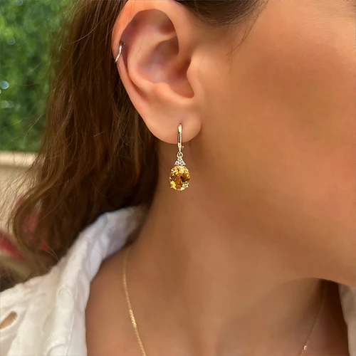 עגילי סיטרין מעוצבים זהב 14K