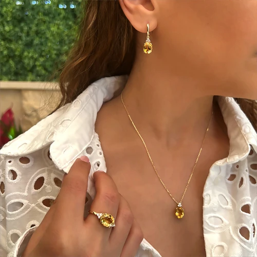 עגילי סיטרין מעוצבים זהב 14K