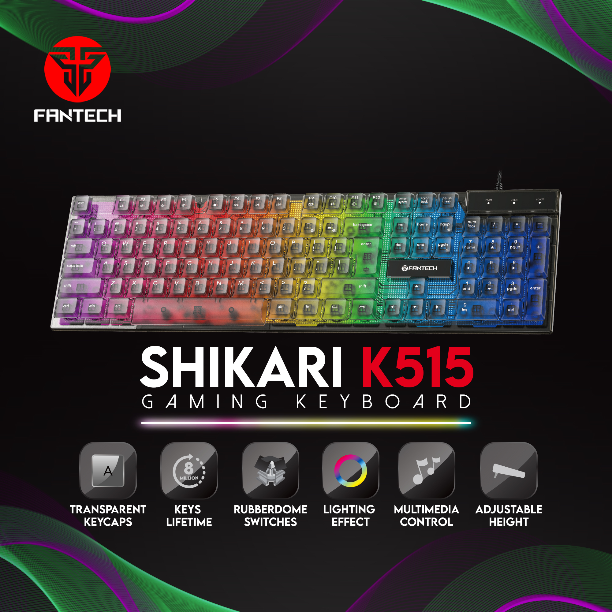 מקלדת גיימינג שקופה חוטית Fantech K515