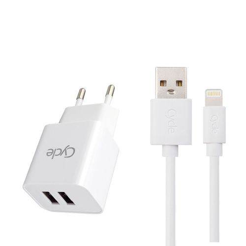 מטען קיר Cycle CYH2A-L עם 2 יציאות USB + כבל Lightning