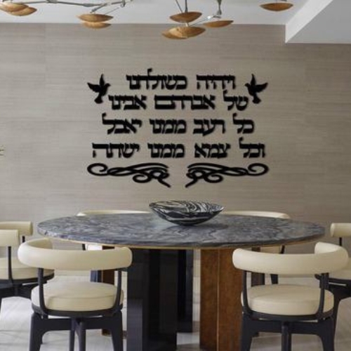 שלט לפינת אוכל - "ויהיה כשולחנו של אברהם..." כולל עיטורים ( צבעים לבחירה)