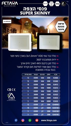 פנס הצפה בצבע לבן מדגם 50W SUPER SKINNY  אור קר 