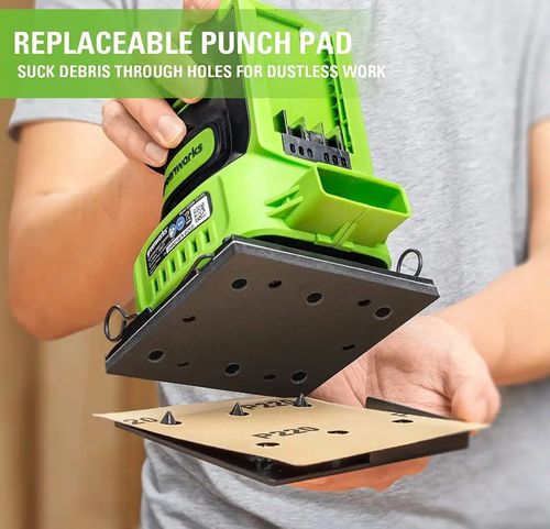 מלטשת רוטטת מרובעת GREENWORKS 24V דגם 99683 עם 11,000 רטיטות לדקה, משקל 2.3 ק