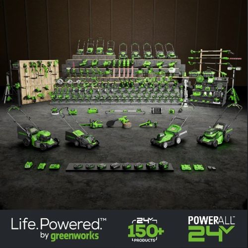 סוללת ליתיום GREENWORKS 24V 5.0Ah דגם 99588-1 עם יציאת USB מובנית, מחוון טעינה דיגיטלי ותאימות ל-125+ כלי עבודה בסדרה