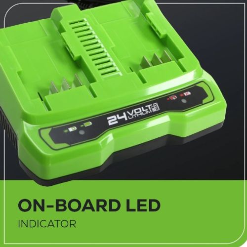 מטען מהיר כפול GREENWORKS 24V 4A דגם 99594-1 עם שני תאי טעינה לטעינה מהירה במקביל של סוללות סדרת 24V