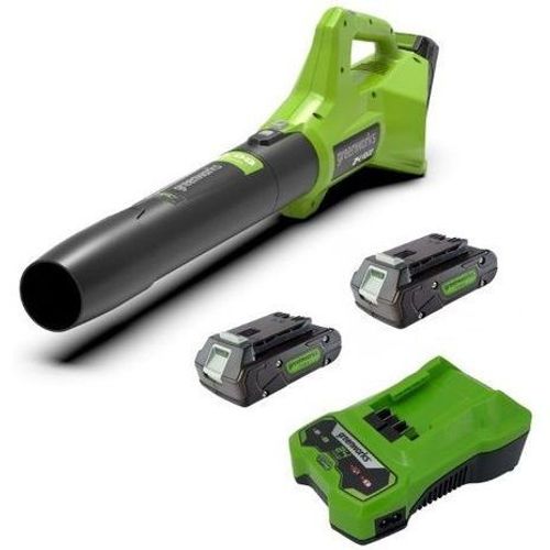 מפוח עלים GREENWORKS GEN2 24V דגם 99506-11 עם שתי סוללות 2 אמפר ומטען מהיר, מהירות אוויר 145 קמ