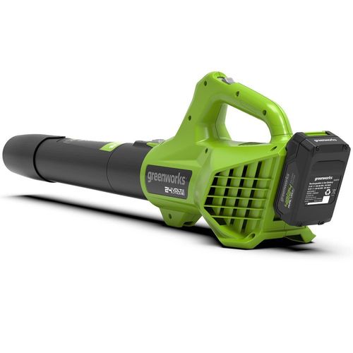 מפוח עלים GREENWORKS GEN2 24V דגם 99506-10 עם סוללת 2 אמפר ומטען מהיר לתחזוקת גינות ומרפסות, מהירות אוויר 145 קמ