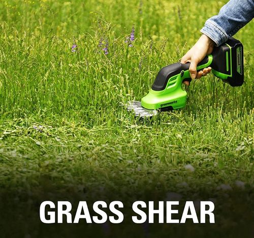 מגזמת שיחים וקוצץ שוליים GREENWORKS 24V דגם G24SHT עם שני להבים להחלפה מהירה, משקל 0.9 ק