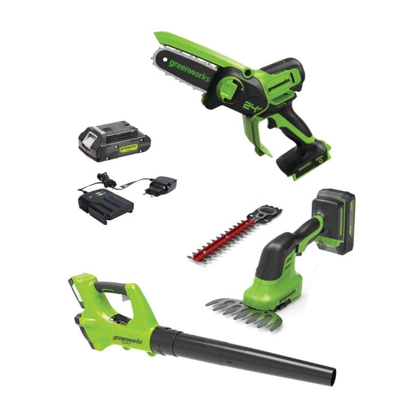 ערכת גינון קומפקטית GREENWORKS חשמלית BARBER סט מלא - 24V דגם BARBER