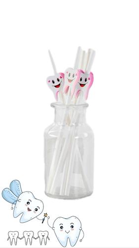 קש נייר + קישוט שן ורודה 6 יח'