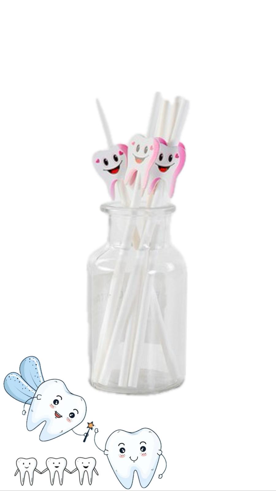 קש נייר + קישוט שן ורודה 6 יח
