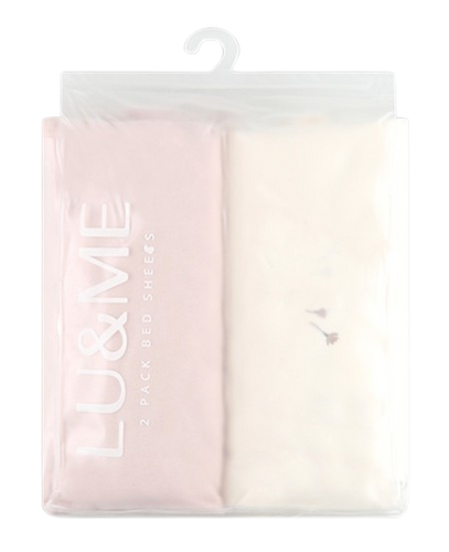 זוג סדינים לעגלה 100% כותנה ג'רזי עם גומי מתיחה - בז' / ורוד בהיר 