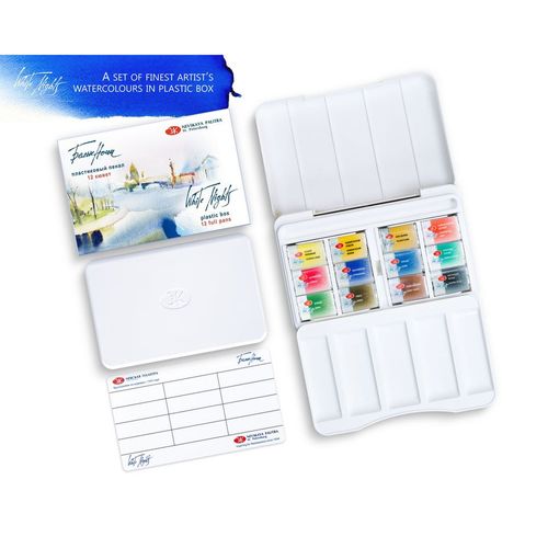סט צבעי מים מקצועיים 12 קוביות White Nights Artist Water Color קופסת פלסטיק