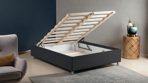 בסיס מיטה ברוחב וחצי מרופד עם ארגז מצעים