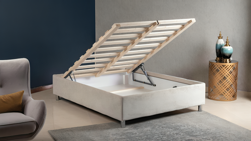 בסיס מיטה זוגי מרופד עם ארגז מצעים