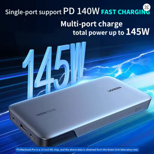 סוללת גיבוי הטענה מהירה UGREEN Power Bank 25000mAh 145W שלוש יציאות ותצוגת LED חכמה