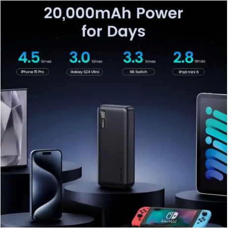 סוללת גיבוי לשטח להטענת טלפון UGREEN Nexode 20000mAh 20W PD שחור
