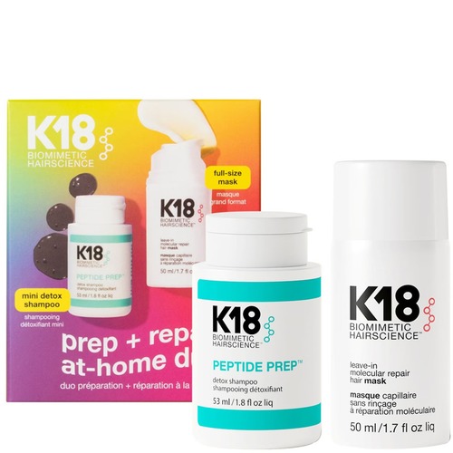 צמד מוקטן הכנה ושיקום שיער K18 Biomimetic Hairscience Prep + Repair at Home Duo