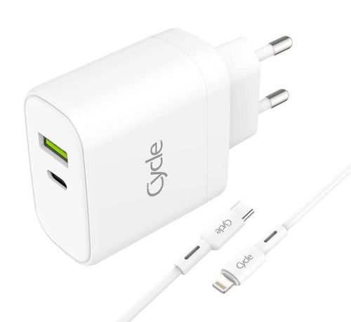 מטען מהיר Cycle-QC3.0 20W כולל כבל כבל אייפון Lightning