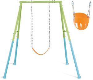 מתקן חצר ממתכת 2 ב 1 עם נדנדת פעוט ובוגר - צבעוני