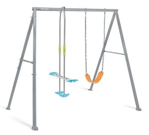 מתקן חצר ממתכת ל 3 לילדים עם 2 נדנדות - אפור