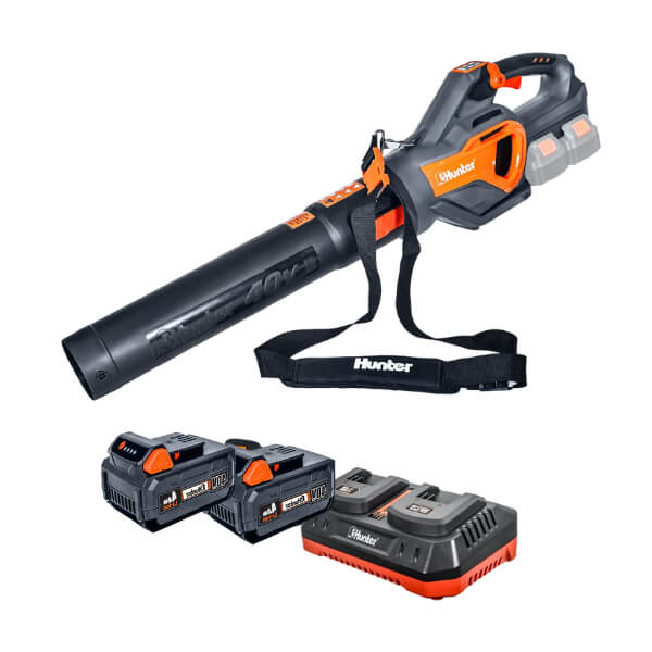 מפוח עלים נטען 2X20V ללא פחמים עם 2 סוללות 4Ah ומטען כפול דגם 102903-012 האנטר Hunter
