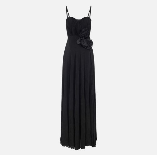 Red Carpet dress made of lurex jersey fabric with embroidered flower