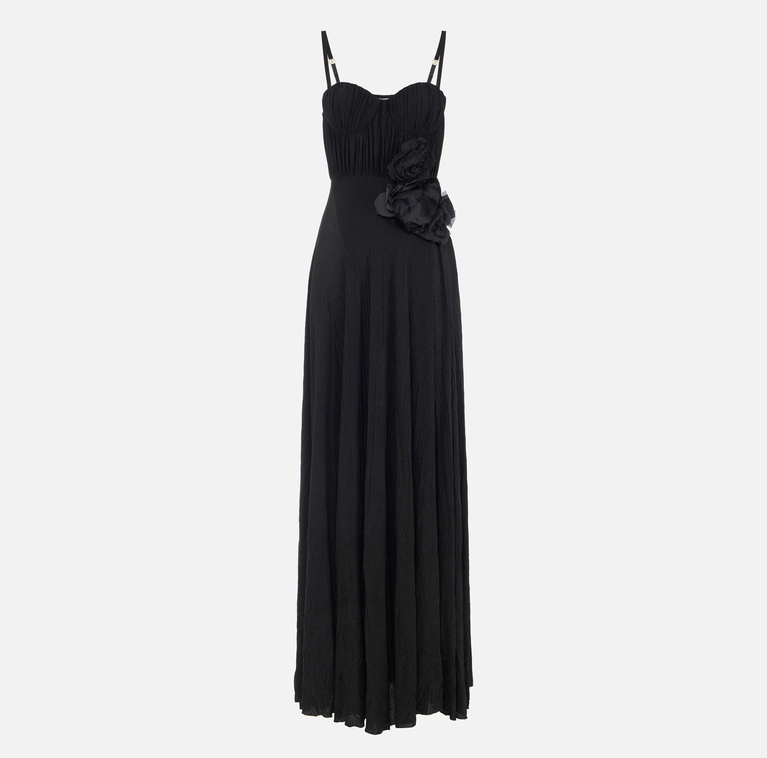 Red Carpet dress made of lurex jersey fabric with embroidered flower