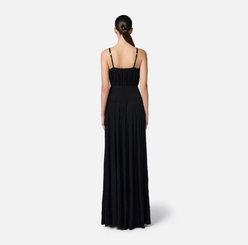 Red Carpet dress made of lurex jersey fabric with embroidered flower