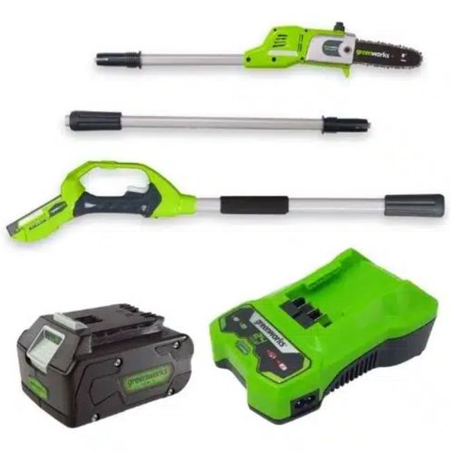 מסור גבהים GREENWORKS 24V דגם 99702-5 עם מוט טלסקופי 2.62 מטר, להב OREGON 20 ס