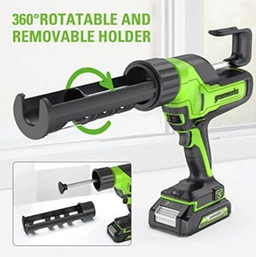 אקדח הזרקה נטען GREENWORKS 24V דגם 99637-1 עם כוח דחיקה 2900 ניוטון, 6 מצבי מהירות, סוללת 2 אמפר ומטען מהיר לעבודות איטום והדבקה מקצועיות