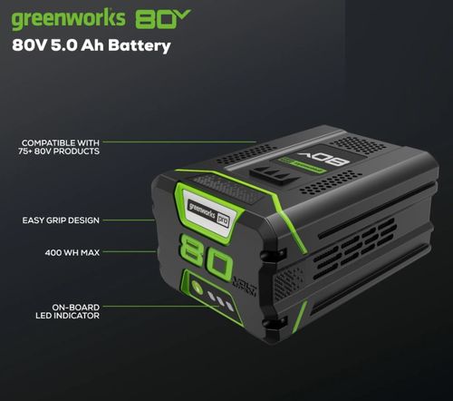 סוללת ליתיום GREENWORKS 80V PRO 5.0Ah דגם 99566 עם חיווי LED למצב טעינה, משקל 2.6 ק