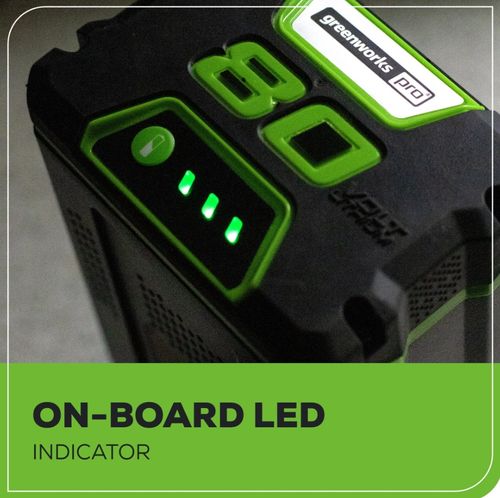 סוללת ליתיום GREENWORKS 80V PRO 5.0Ah דגם 99566 עם חיווי LED למצב טעינה, משקל 2.6 ק