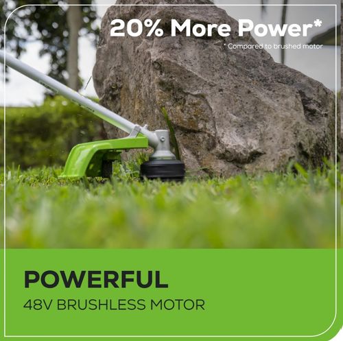 חרמש נטען Greenworks 48V Brushless דגם 99532-4 עם ראש מתכוונן, מוט טלסקופי, רוחב חיתוך 33 ס