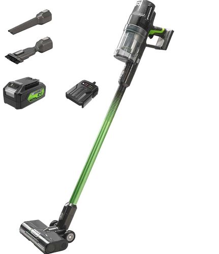 שואב אבק נטען GREENWORKS 24V דגם 99780-1-2 עם מנוע 500W, כוח יניקה 170AW, סוללת 4 אמפר ומטען מיקרו. מצויד במסנן HEPA ופועל בשקט של 73 דציבל.