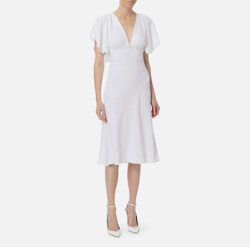 Dress in lightweight crêpe fabric with embroidered scallop