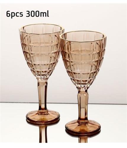 סט 6 גביעי יין 300 מיל צבע אמבר מהמם