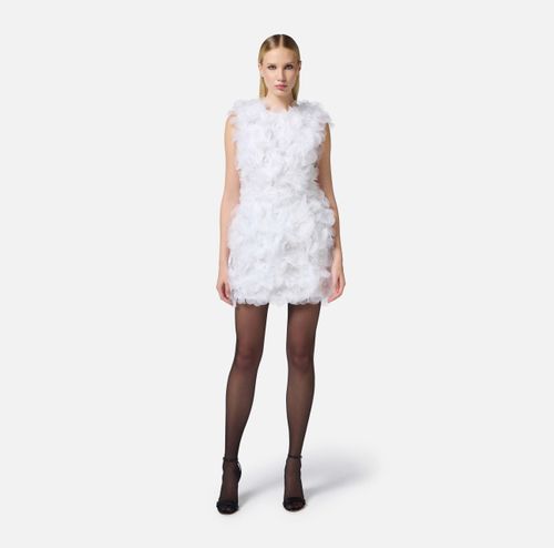Dress in crêpe fabric with 3D flowers